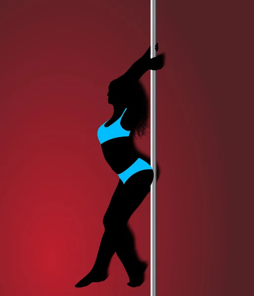 Pole dancer em luz azul roupas esportivas, silhueta sexy no vermelho — Vetor de Stock