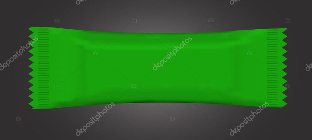 Vector visual of red flow wrap plastic foil packet, packaging or wrapper for biscuit, wafer, crackers, sweets, chocolate bar, candy bar, snacks etc