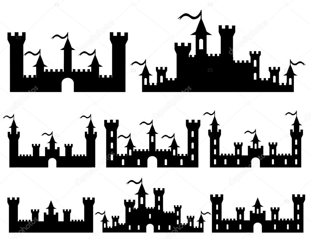 Set of Fantasy castles silhouettes for design. Vector 