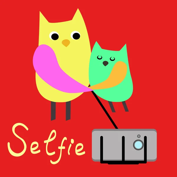 Pets selfie. Funny animals on a colored background. Vector. Owls . Flat. — Stock Vector