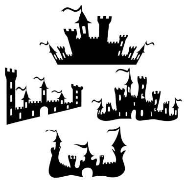 Beyaz arka plan üzerinde siyah kale siluetleri vektör ayarla