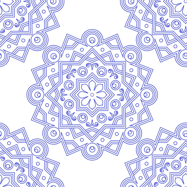 Blaue indische Vintage-Ornamente. blaues Mandala nahtloses Muster. Vektorillustration . — Stockvektor