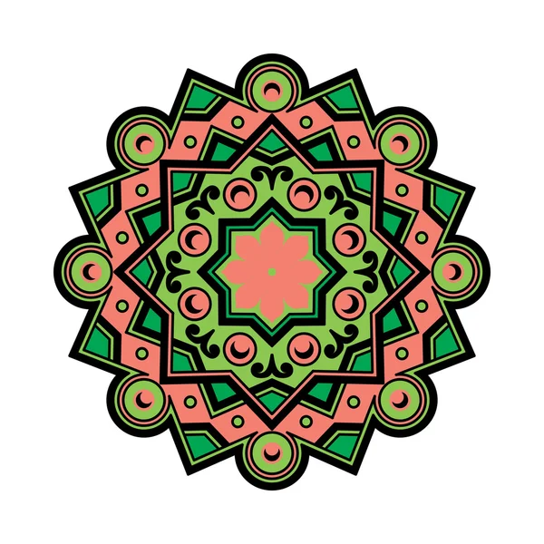 Vector Hermoso Deco Mandala de colores, Elemento de diseño con dibujos, Amuleto étnico — Vector de stock