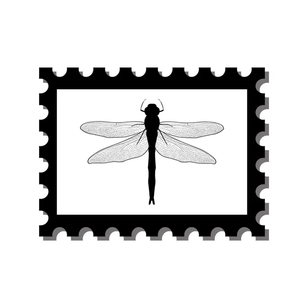 Silhouet dragonfly op postzegels. — Stockvector