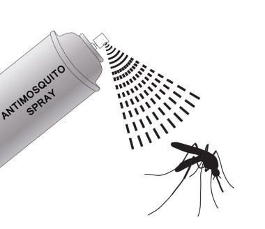 sivrisinekler illüstrasyon sprey. Anti mosquito sprey. siluet sivrisinek.