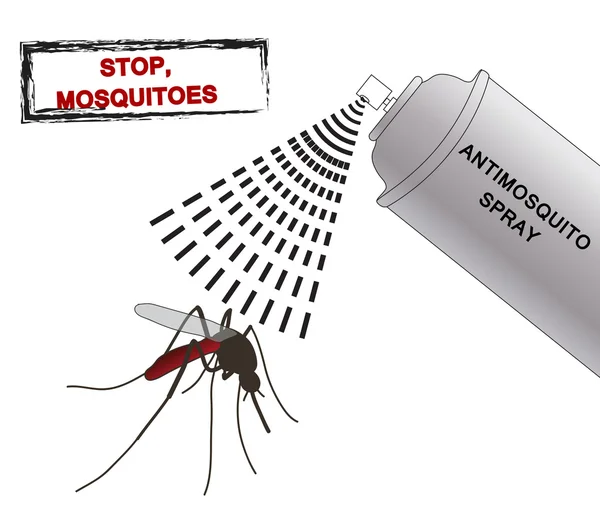 안티 모기 그림 스프레이. 모기 스프레이 안티. 실루엣 모기. — 스톡 벡터