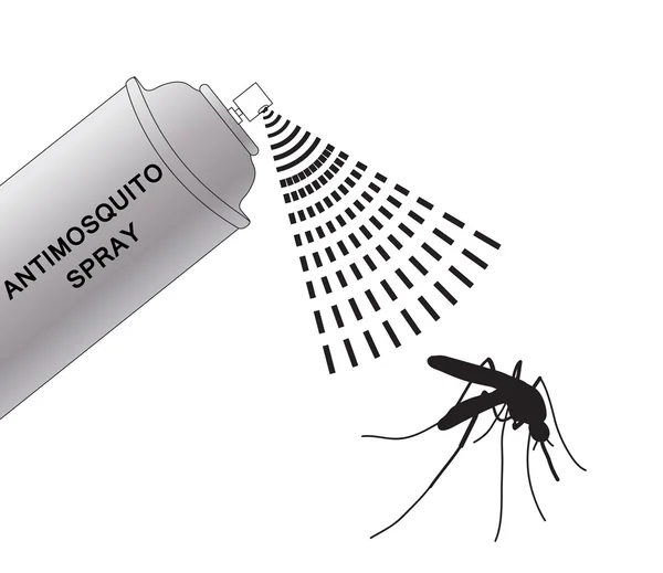 Spraya anti mygg illustration. Anti myggspray. Silhouette myggor. — Stock vektor