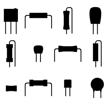 electronic components icons set, silhouette resistors isolated on white background. Vector clipart