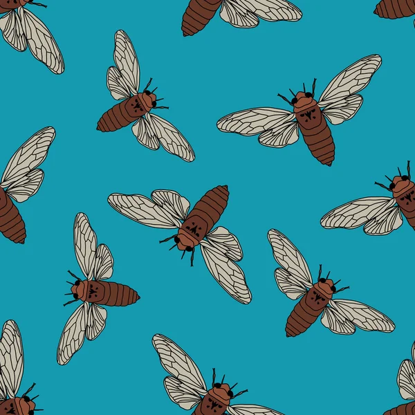 Ağustosböceği ile Seamless modeli. Cicadidae. Chremistica umbrosa. ağustosböceği çizilmiş. Vektör