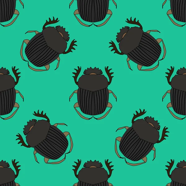 Seamless pattern with dor-beetle .Geotrupidae hand-drawn dor-beetle. Вектор — стоковый вектор