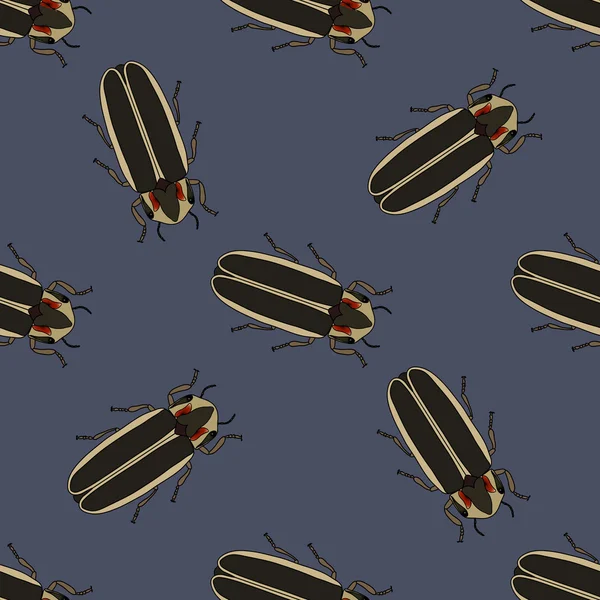 Ateş böceği böcek Lampyridae ile Seamless modeli. photinus pyralis. firefly çizilmiş. Vektör