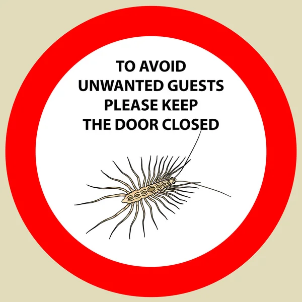 Наклейка с предупреждающим знаком многоножка насекомого. Вектор силуэта миллипед — стоковый вектор