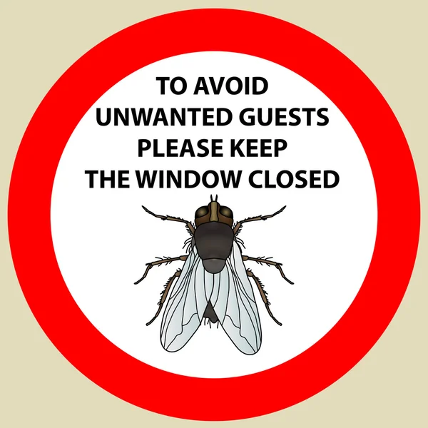Наклейка с предупреждающим знаком "муха-насекомое". Вектор силуэта мухи — стоковый вектор