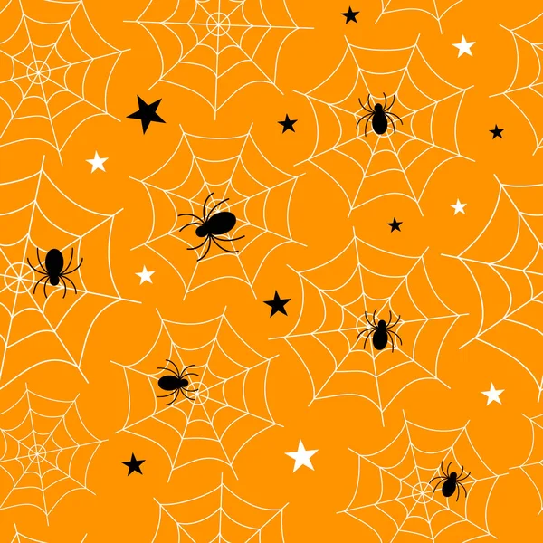 Platt vektor illustration. Halloween sömlöst mönster med spindelnät, spindlar, stjärnor. Användning för internet, anteckningsblock, bakgrund, papper — Stock vektor