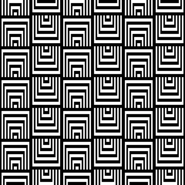 Abstract Square Bases Black and White Seamless Pattern, Vector Illustration. Motion Illusion Appear. — Stock Vector