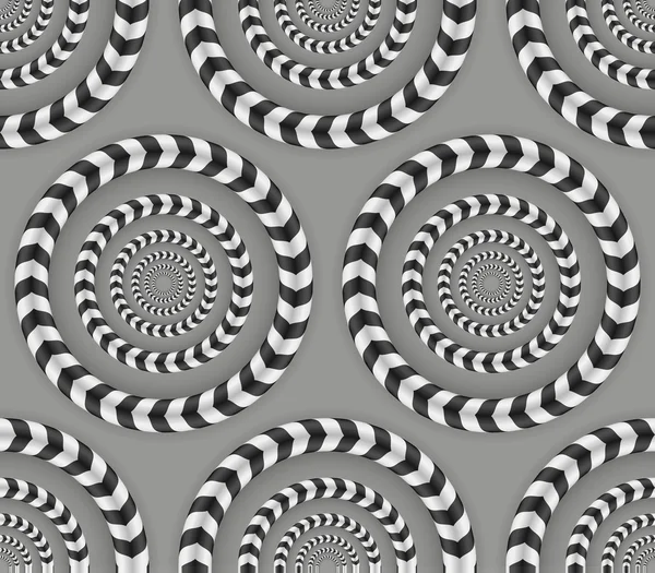 Círculos giratorios, ilusión óptica, patrón sin costura vectorial . — Archivo Imágenes Vectoriales