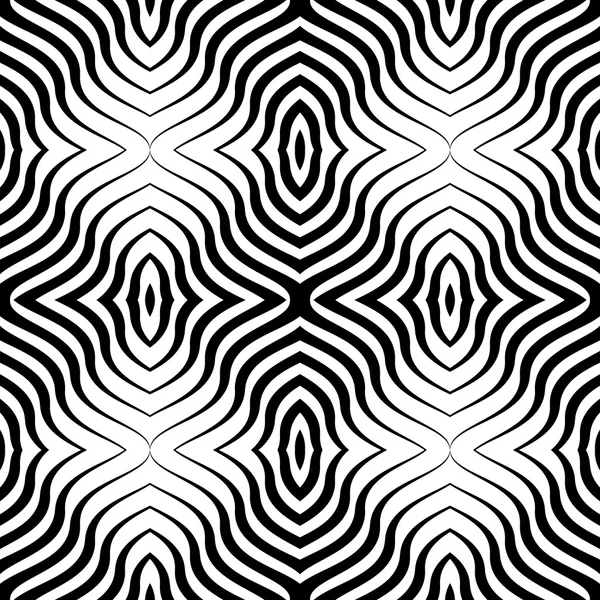 Op Art  Black White Vector Seamless Geometric Pattern. Lines Only — Stock Vector