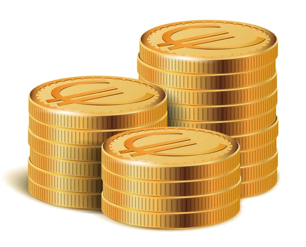 Euro Golden Coins Stacks, Vector Illustration. — Stock Vector