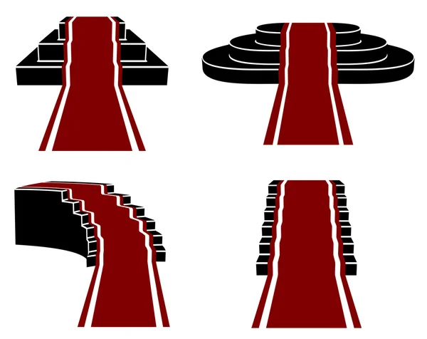 Escadarias com tapete vermelho, conjunto de ícones vetoriais — Vetor de Stock