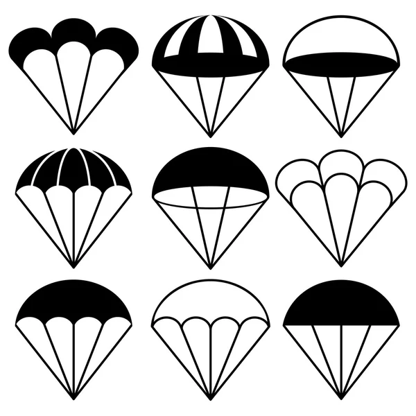 Conjunto de iconos de paracaídas, ilustración vectorial — Vector de stock