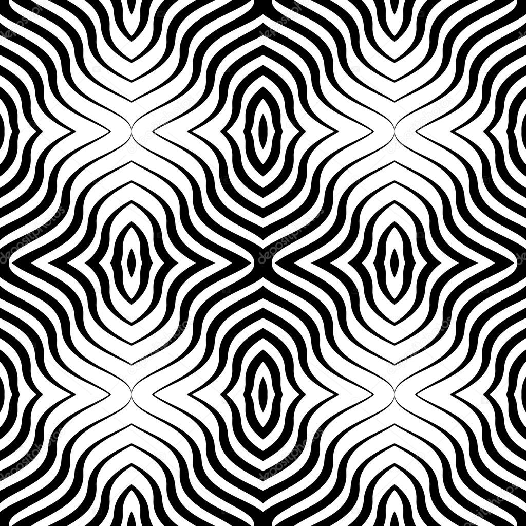 Op Art  Black White Vector Seamless Geometric Pattern. Lines Only