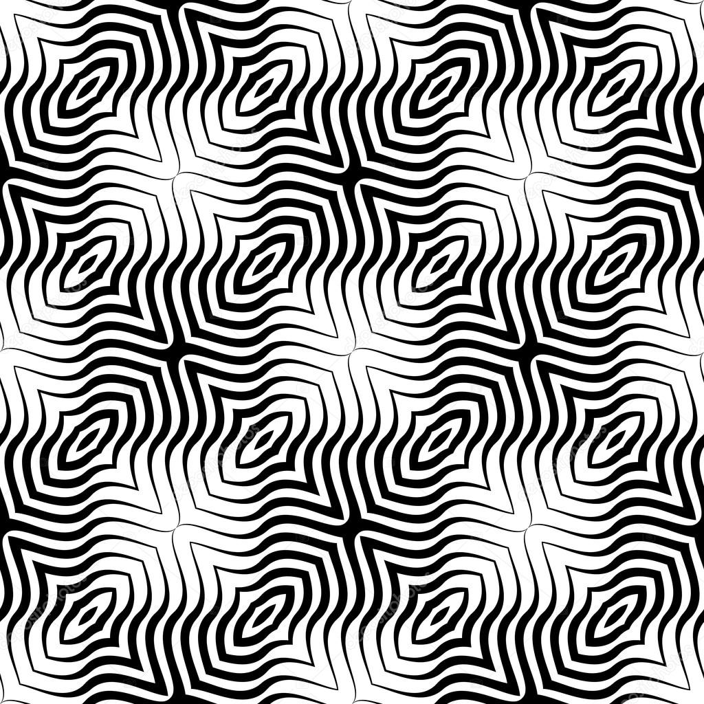 Op Art  Black White Vector Seamless Geometric Pattern. Lines Only.