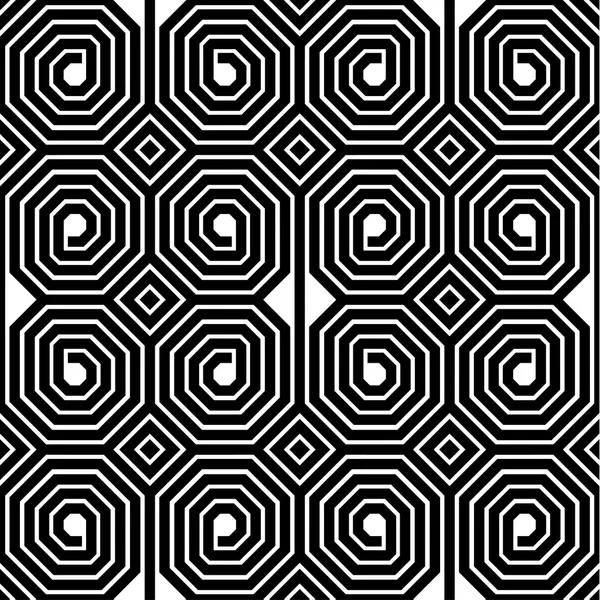 Abstract Black and White Octagon Spiral Vector Seamless Pattern — Stock Vector