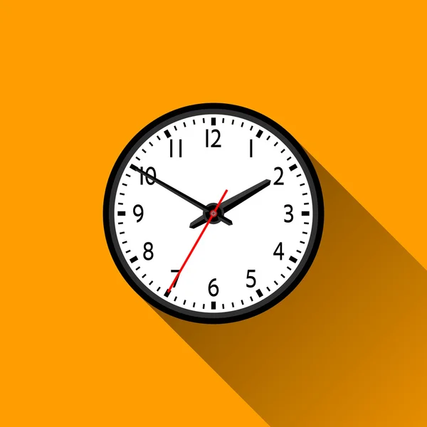 Ícone plano de relógio escolar com sombra longa, ilustração vetorial — Vetor de Stock