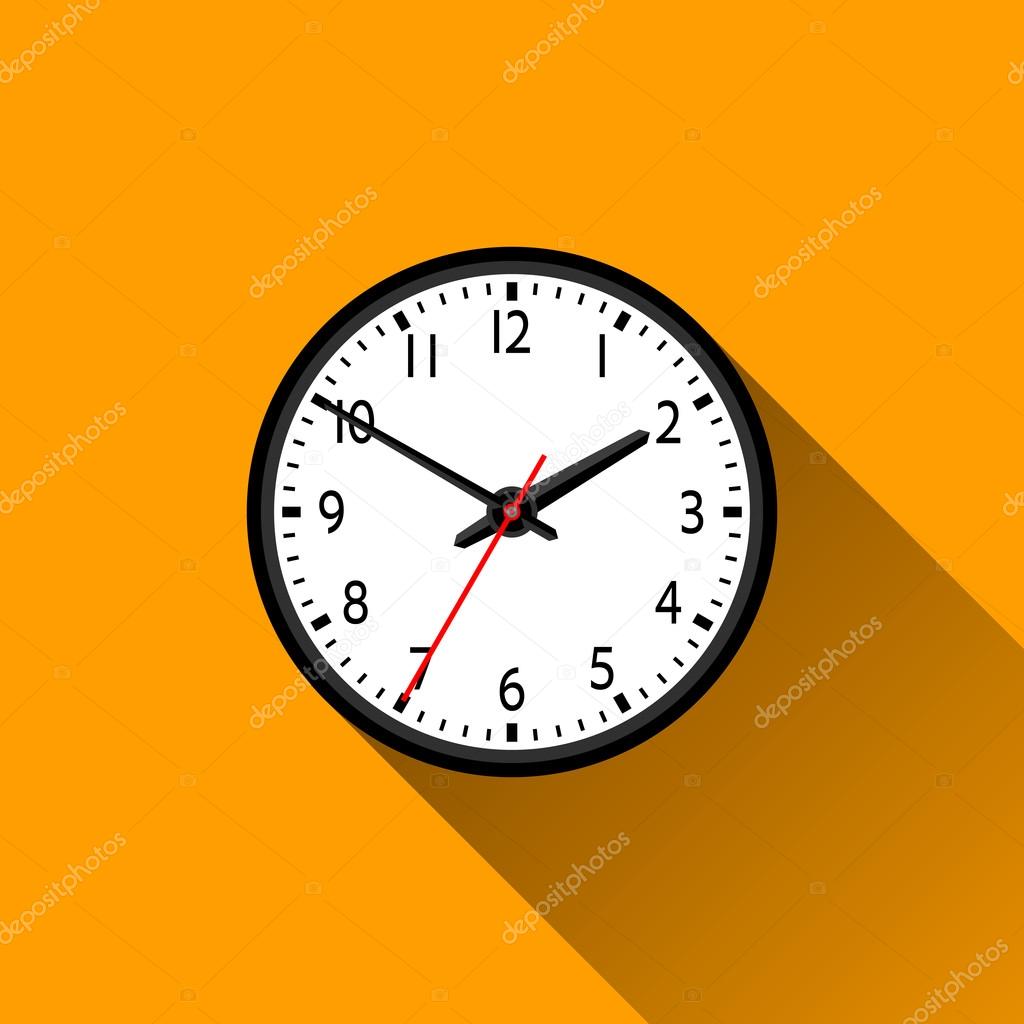 School Clock Flat Icon with Long Shadow, Vector Illustration