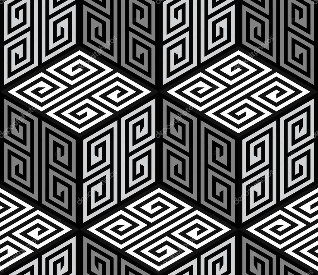 3D Zig Zag Cubes, Op Art Vector Seamless Pattern