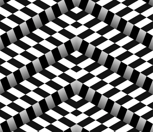 3d Checkered Black White Vector Seamless Pattern — Stock Vector