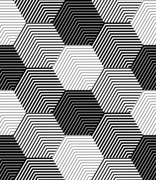 Geometrische Fliesen mit gestreiften Sechsecken, vektornahtloses Muster — Stockvektor