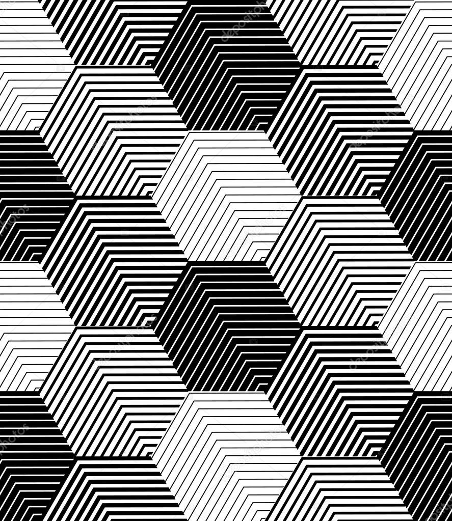 Geometric Tiles with Striped Hexagons, Vector Seamless Pattern