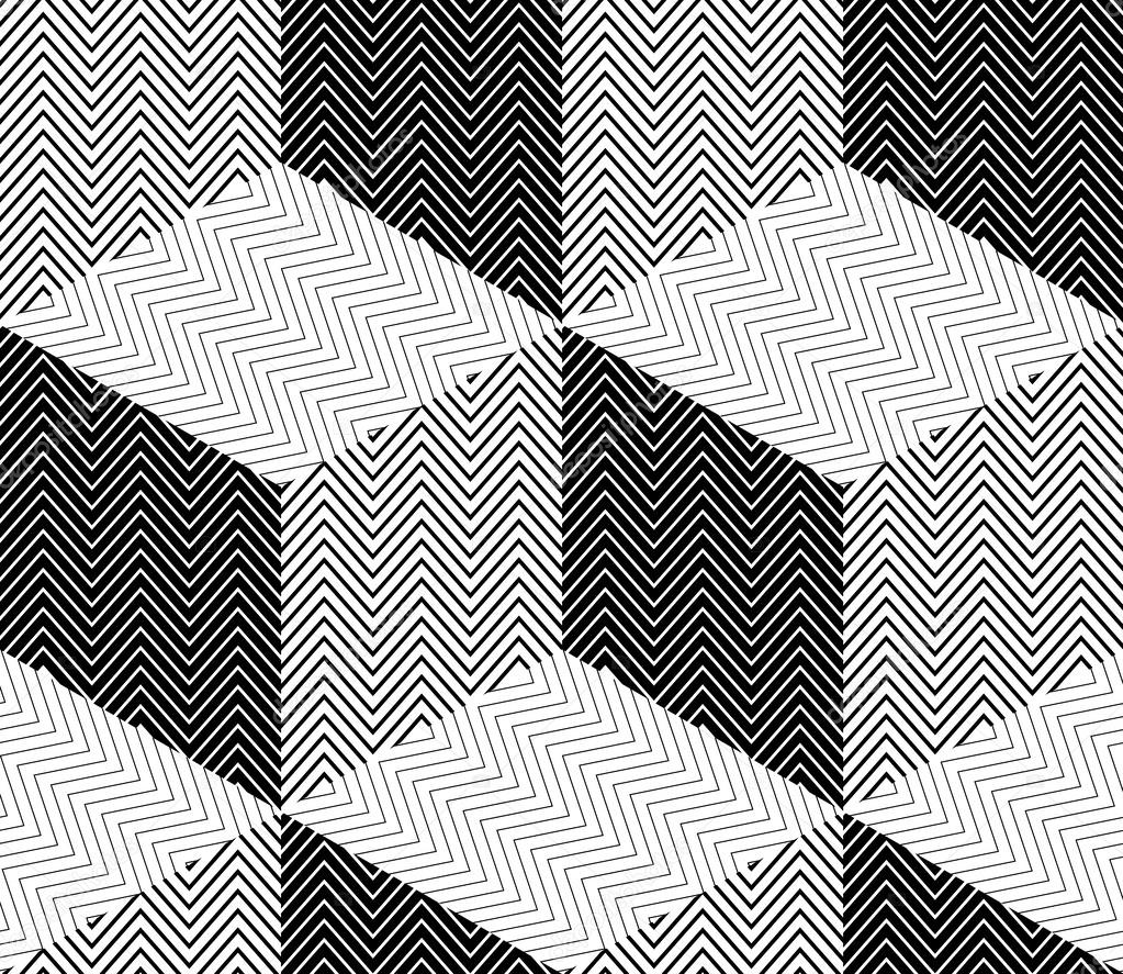 Striped Rhombuses, 3D Cubes Illusion, Vector Seamless Pattern
