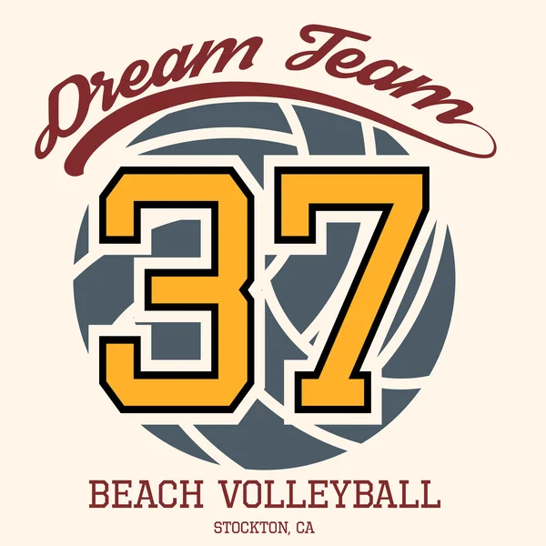 T-shirt Beach Volleyball Team Tipografia, Illustrazione vettoriale — Vettoriale Stock