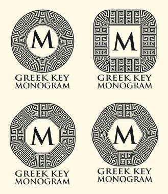 Yunan anahtar süsleme Monogram Set, vektör çizim