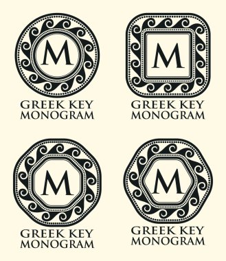 Yunan anahtar süsleme Monogram Set, vektör çizim