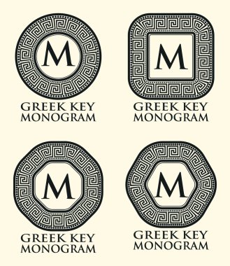 Yunan anahtar süsleme Monogram Set, vektör çizim