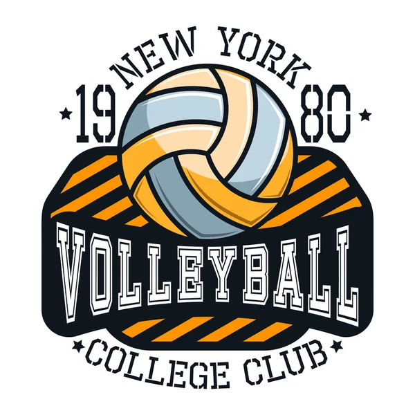 Voleibol College Club New YorkT-shirt Tipografia, Vector Illus —  Vetores de Stock