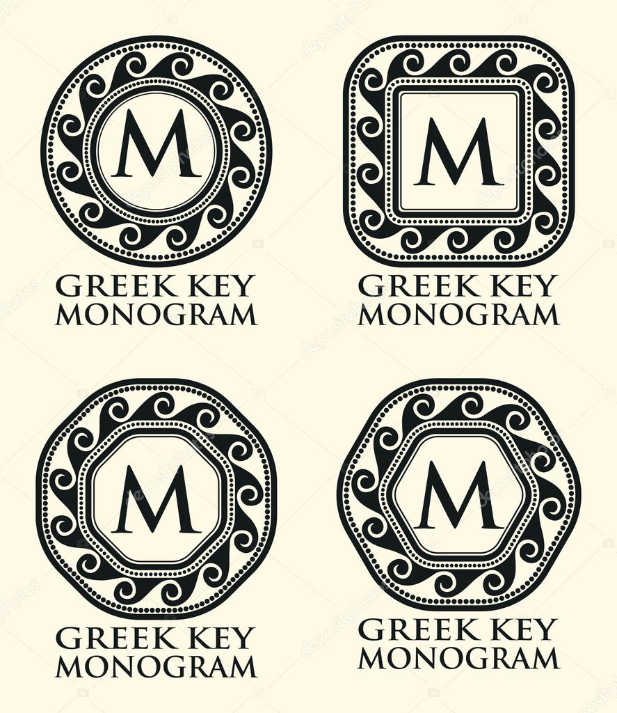 Greek Key Ornament Monogram Set, Vector Illustration