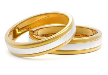 Altın Platin düğün yüzük beyaz arka plan üzerinde izole çifti