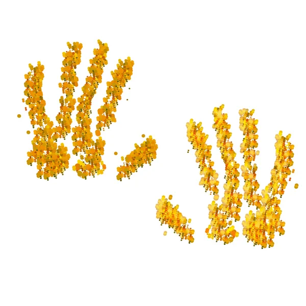 Sur fond blanc gravures cercles dorés des mains des enfants — Image vectorielle