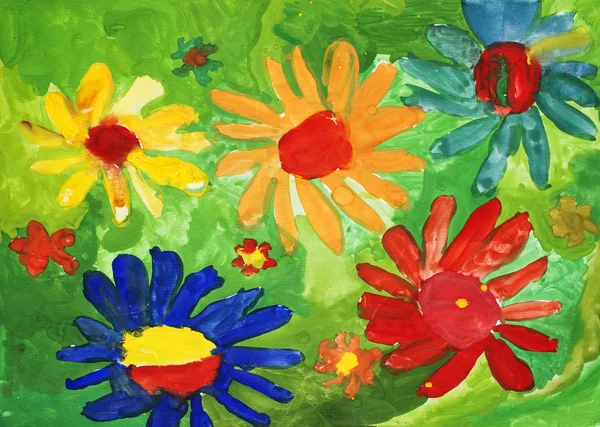 Дитячий малюнок водяного кольору фарби на папері квіткове літо — стокове фото