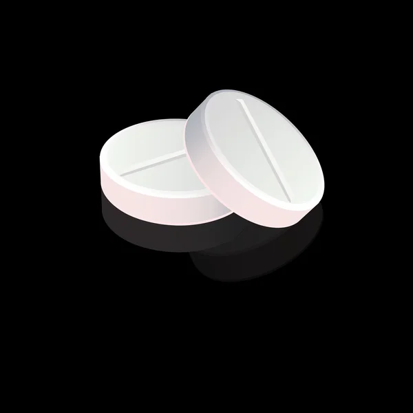 Auf schwarzem Hintergrund zwei weiße glatte isolierte Tabletten — Stockvektor