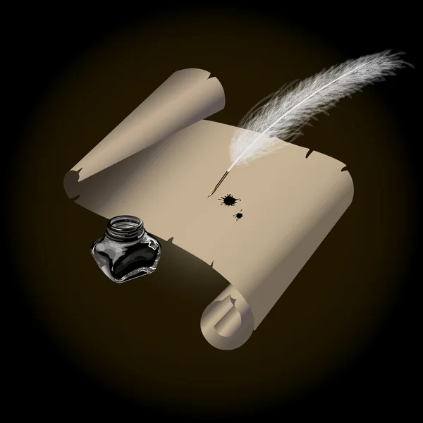 InkWell beyaz tüy eski kağıt kaydırma