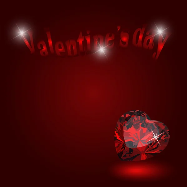 Carte coeur rouge rubis le jour de la Saint-Valentin — Image vectorielle