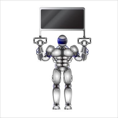 Metal robot ile bir tahta