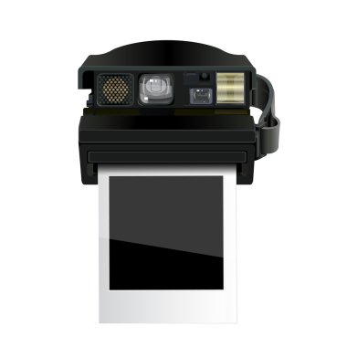Beyaz bir arka plan üzerinde boş bir görüntü ile izole polaroid fotoğraf makinesi