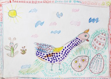 Çocuk çizim Beyaz Kağıt boyalar ve kalem illüstrasyon