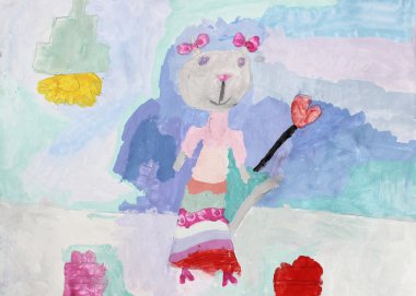 Çocuk çizim Beyaz Kağıt boyalar ve kalem illüstrasyon